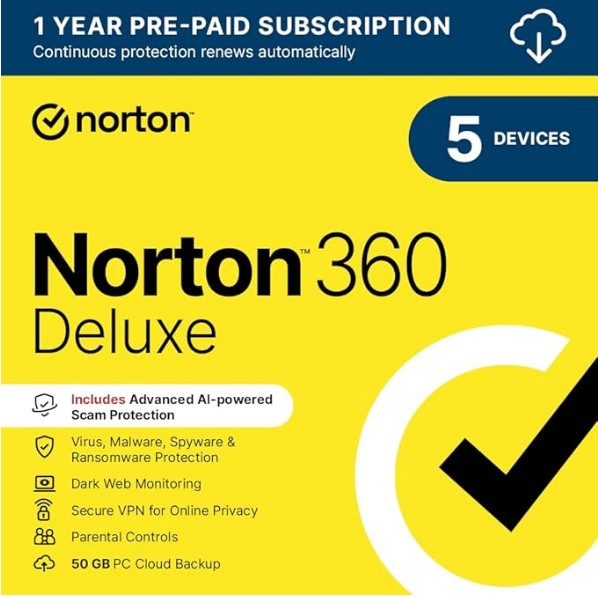 Norton 360 Deluxe 2026| 5 Devices | 1-Year subscription with automatic renewal | Activation Code by email